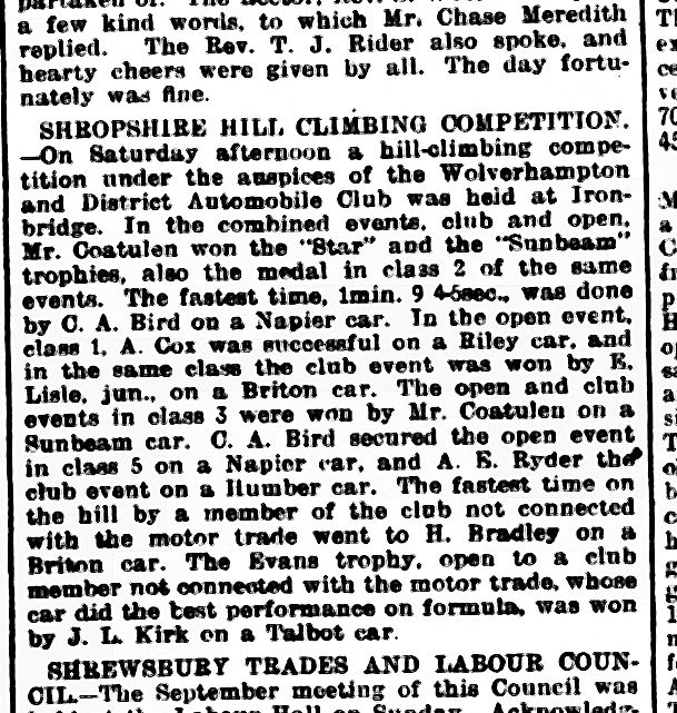 Shrewsbury Chronicle report of the Shropshire hill-climbing competition