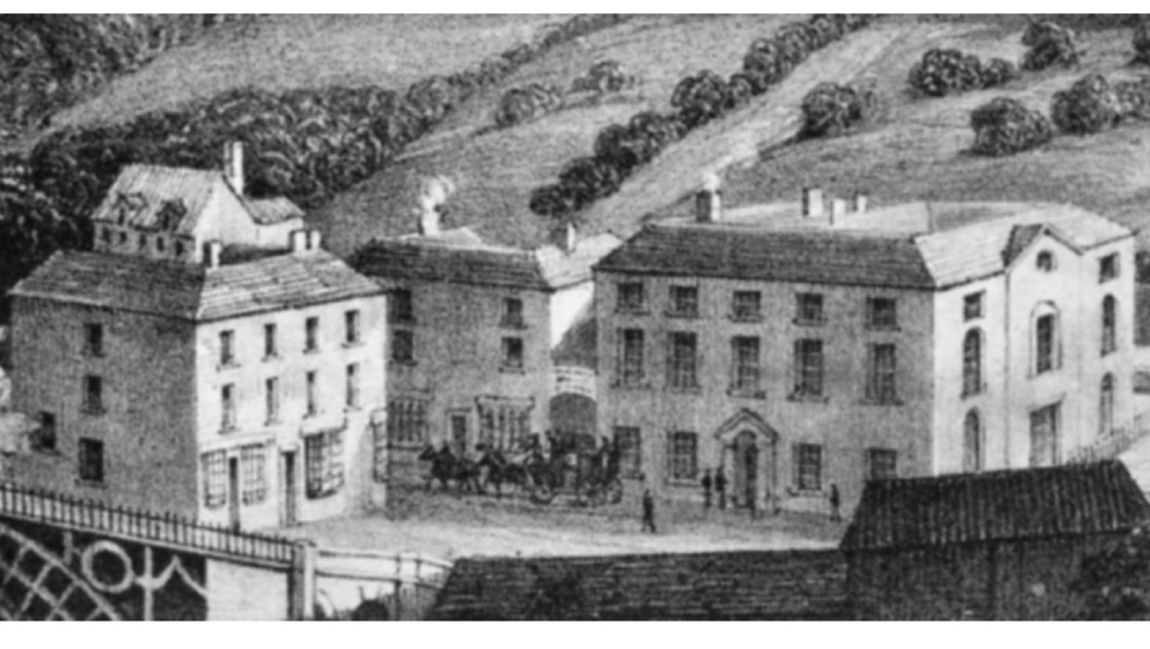The Tontine Hotel and its neighbours at the head of the Bridge, from an early engraving