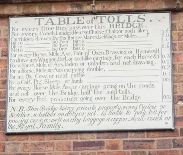 The original table of tolls remains fixed to the Tollhouse wall.