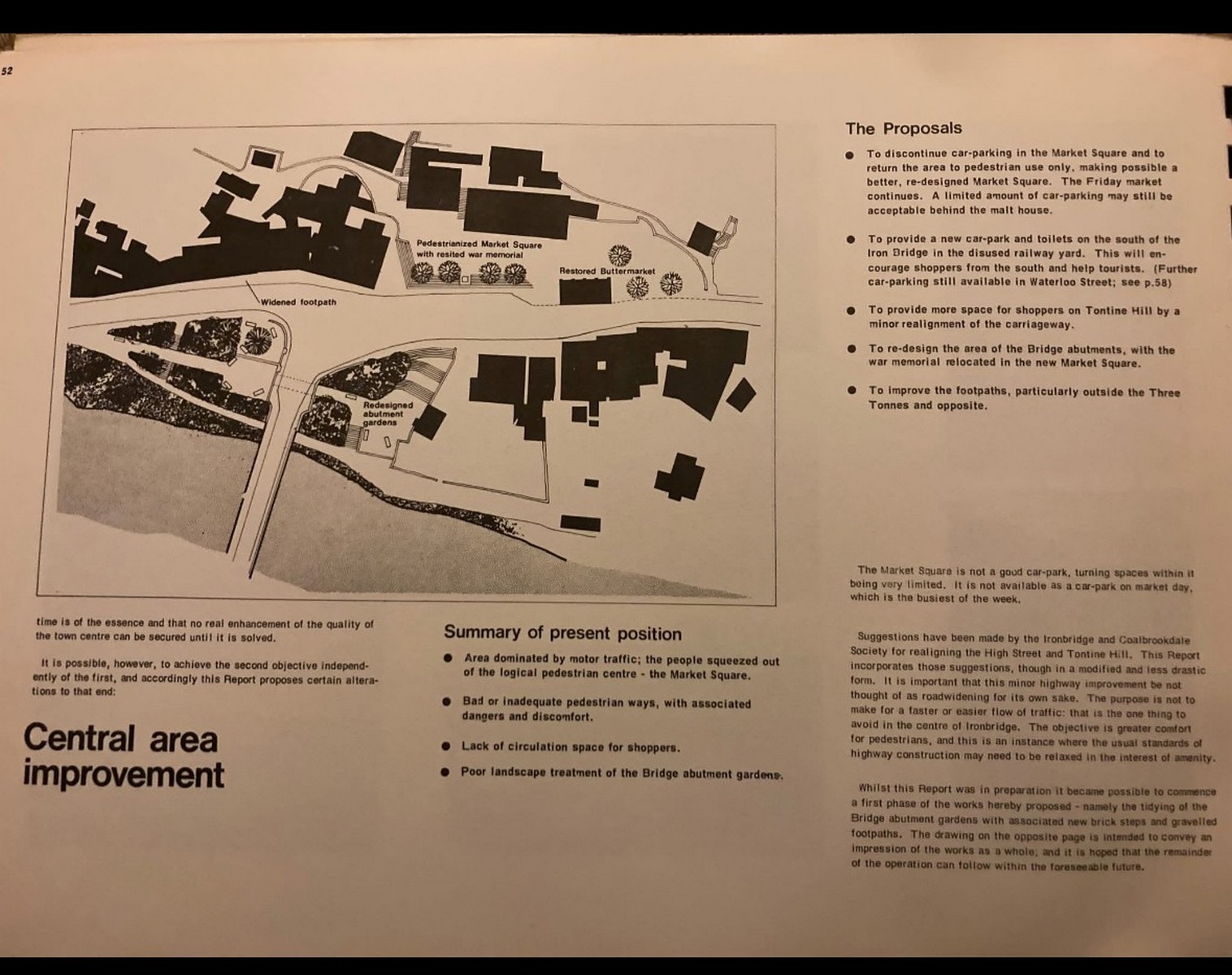 Central area improvement: the 1975 plan and proposals for a pedestrianised Market Square. Trace the drawn lines against the Square as you see it now and much of it was actually built — one of the rare cases where the plan on paper came true. 1975.