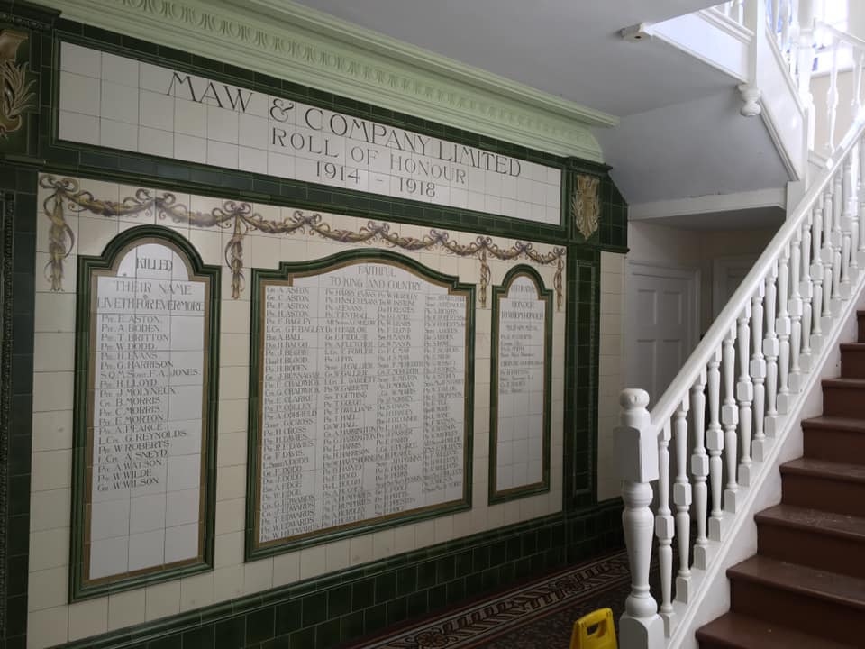The Maw & Company Limited Roll of Honour, 1914–1918, made entirely of the firm’s own tiles and installed in the works office stair hall
