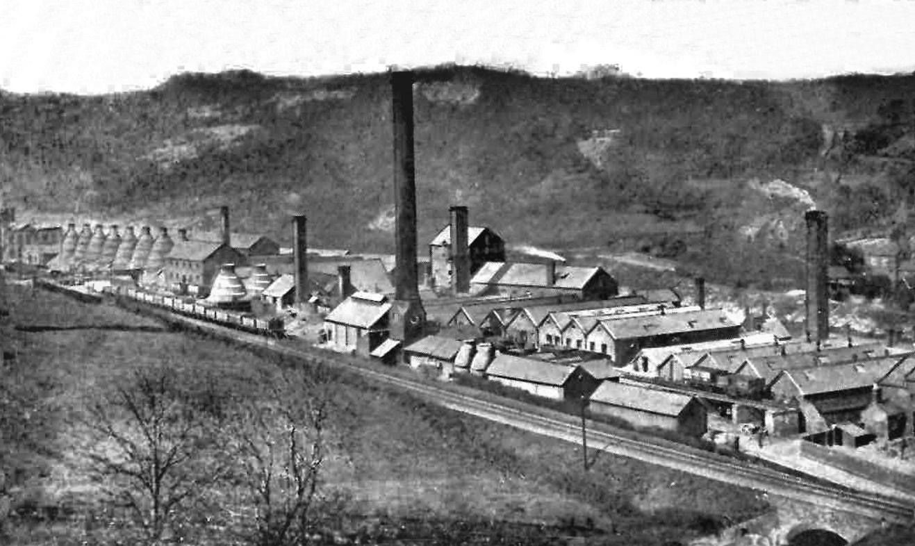 The Maws works at Jackfield, its kilns and chimneys filling the valley floor
