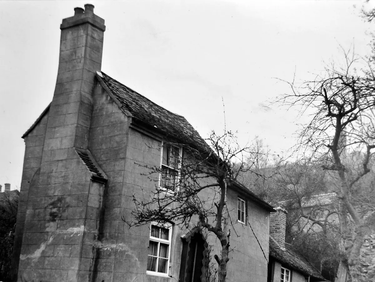 Pear Tree Cottage, one of the most severely damaged homes, photographed in April 1952.