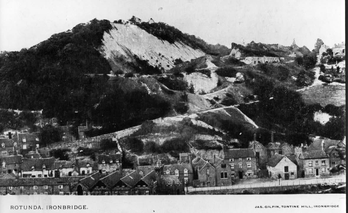 The Swan Hotel, Ironbridge, with the white stable block on the right — demolished many years ago.