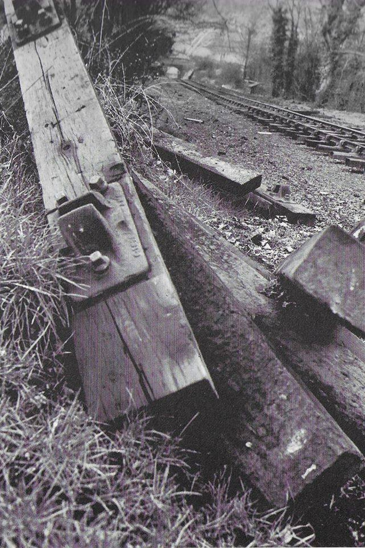 A surviving sleeper and its heavy bolts, photographed as the buried line was uncovered during restoration work. Original ironwork like this — much of it still sound after decades underground — guided the volunteers relaying the track and confirmed exactly where the rails had once run, making it a small but crucial clue in the restoration effort.
