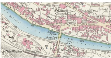 An early Ordnance Survey extract: the Iron Bridge, Market Square and the Brick & Tile Works